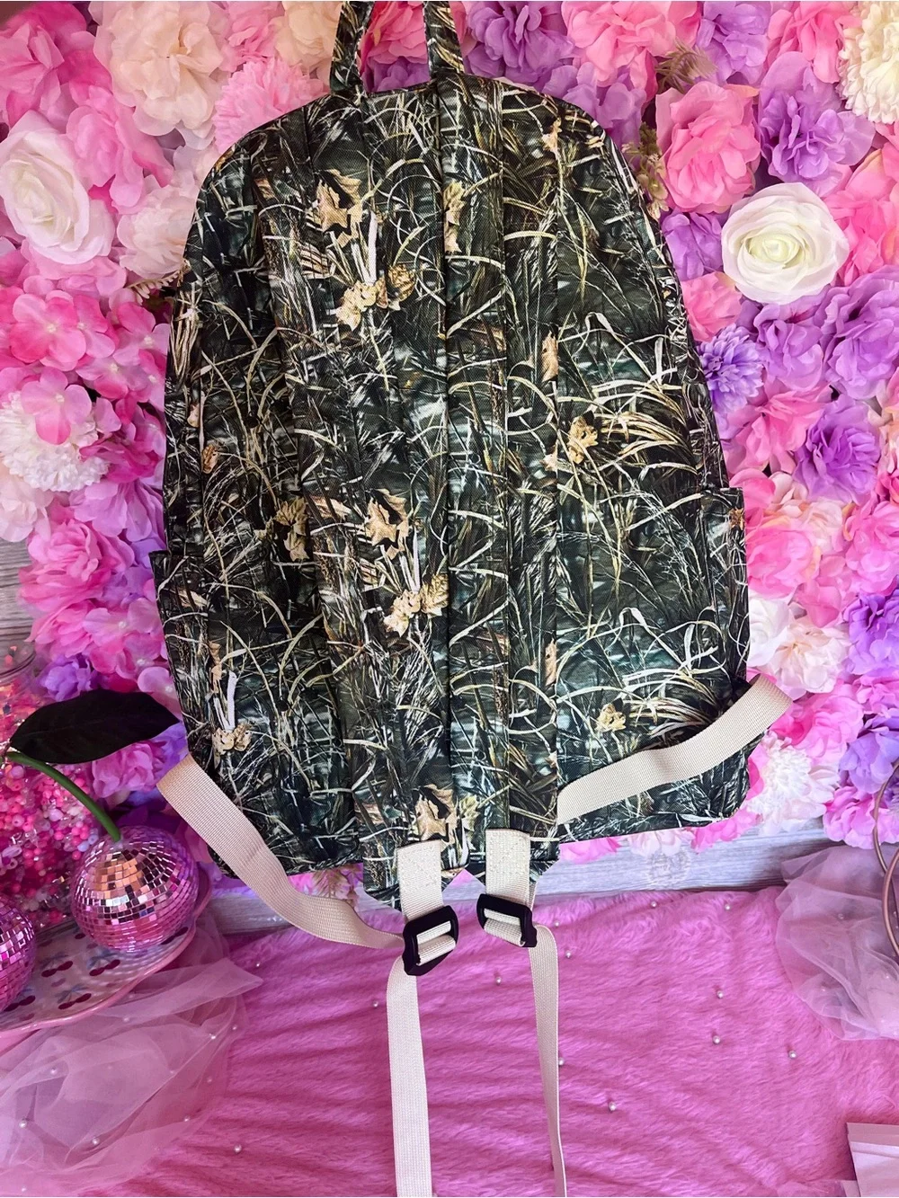 Kids Quilted Camo Print Backpack - Green